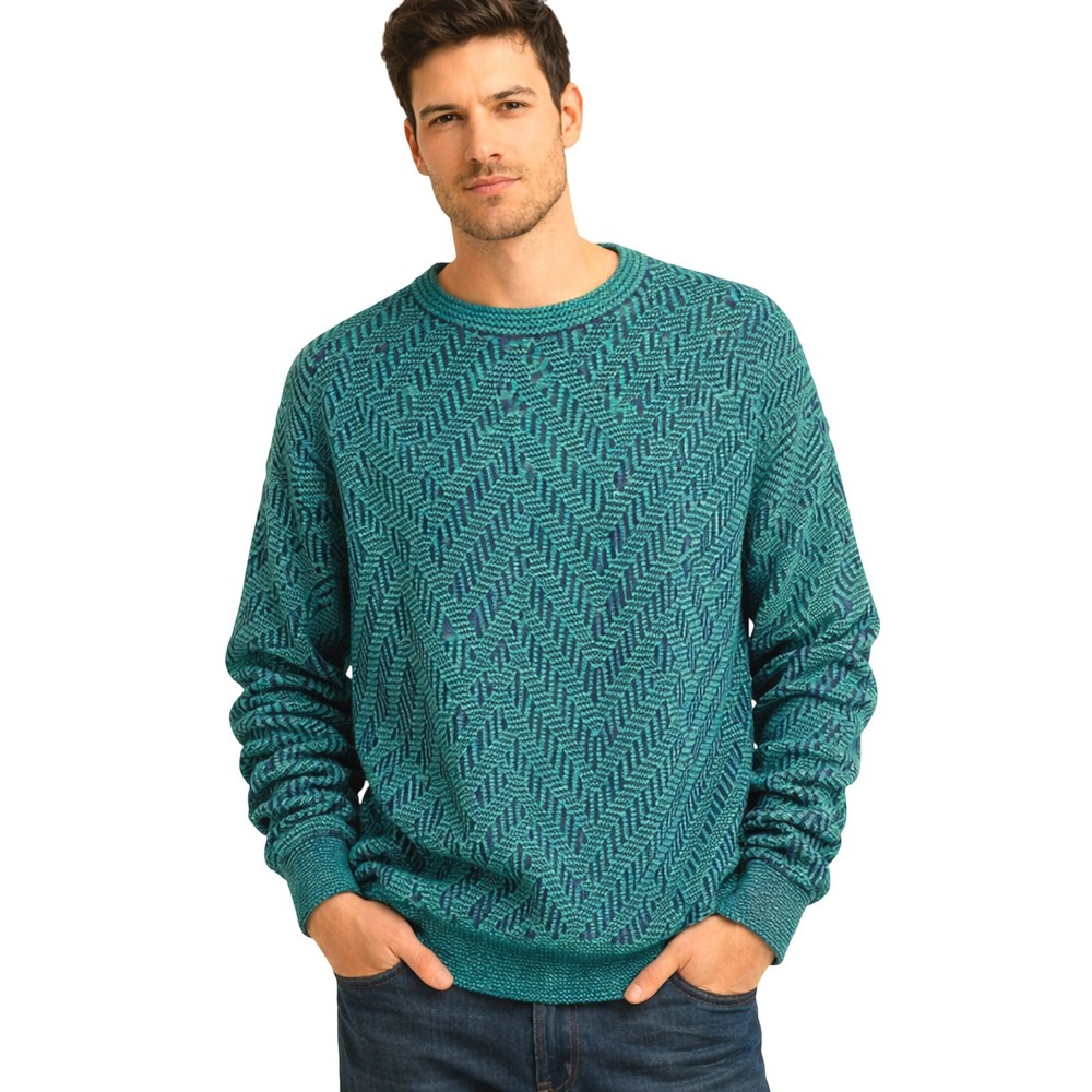 Vintage The Mens Store Sears Sweater M Green Herringbone Crewneck Pullover Indie
